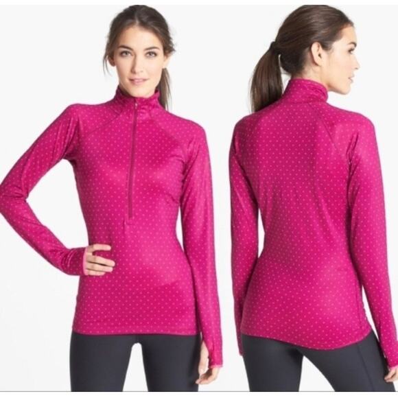Nike Pro 1/2 Half Zip Long Sleeve Shirt Polka Dot Pink Small Womens Dri-Fit - Picture 1 of 8